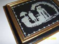 ANTIQUE REVERSE ETCHED GLASS SILHOUETTE PICTURES UNUSUAL SET 3  