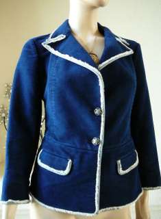 AUTHENTIC EXQUISITE CHANEL TWEED JACKET WITH CC LOGO BUTTONS NAVY WITH 