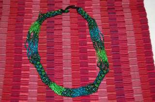 Hand Beaded Blue Necklace 22 in. Guatemala Maya Jewelry  