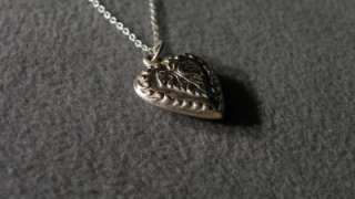 ANTIQUE STERLING SILVER FANCY ETCHED PUFFED HEART PENDANT CHARM 