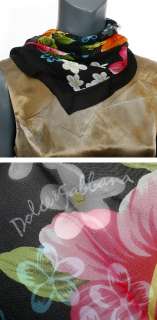   & GABBANA black silk chiffon Scarf w multi color floral print  