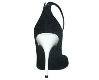 GUCCI BLACK SUEDE PAGE PEEP TOE/WHITE HEEL SANDALS~7  