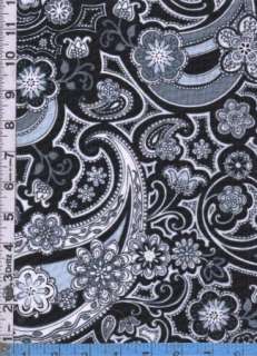 Fabric Henry Glass BLACK WHITE & CURRANT MOD PAISLEY  