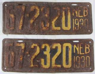 PAIR 1930 Hitchcock NEBRASKA 67 2320 License Plates x  