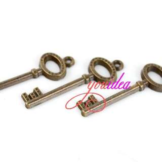 30Pcs Antique Bronze Tone Key Charms Pendant Fit Bracelet 44x14mm 