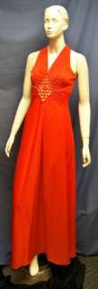 VTG Red 70s Glam Full Length Dress   M  