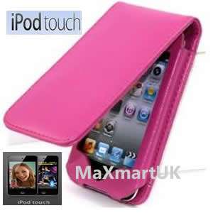 NEW HOT PINK FLIP LEATHER CASE POUCH FOR IPOD TOUCH 4 4G UK  
