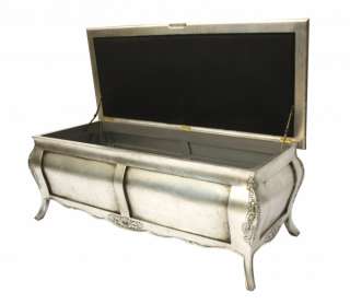French style furniture silk ottoman blanket box silver opulent bedroom 