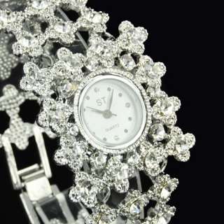 Luxury Women Leather Manmade Crystal Diamond Quartz Ladies Wristwatch 