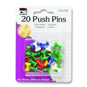  Charles Leonard Inc., Pins   Push   Assorted Colors   20 
