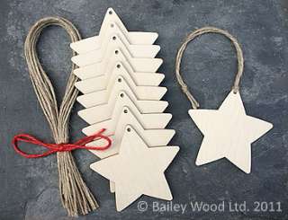 10 x Wooden Hanging Star Shapes Blanks Gift Tags Labels  