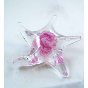  Murano Design Pink Rose in Clear Star Fish Paperweight PW 