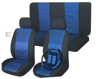 11 Pc Racing Style Blue Car Seat Cover Set