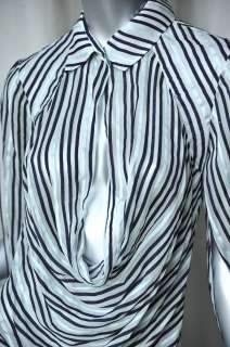 ZAC POSEN Stripe SILK Cowl Blouse Drape Top Shirt 4 NEW  