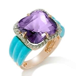   Amethyst, Sleeping Beauty Turquoise and Diamond 14K Rose Gold Ring at