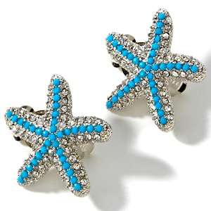   ® Turquoise Color Jeweled Sea Star Clip On Earrings 