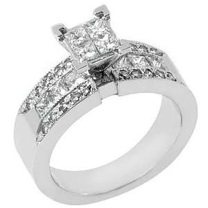 18k White Gold 1.29 Carats Invisible Princess Diamond Engagement Ring