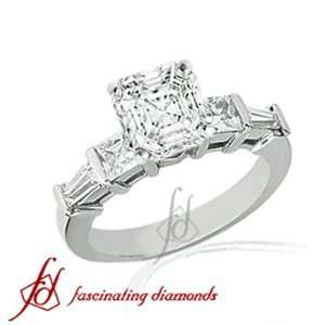  1.50 Ct Asscher Cut Diamond Engagement Ring Bar 14K WHITE 