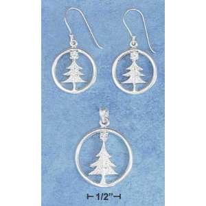  Sterling Silver Christmas Tree W/cz Earrings and Pendant 