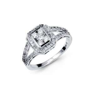    18K White Gold Square Crown Fashion Round Diamond Ring Jewelry