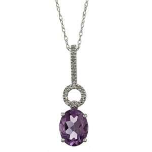   White Gold 3.10cttw Oval Amethyst and Diamond Circle Pendant Necklace