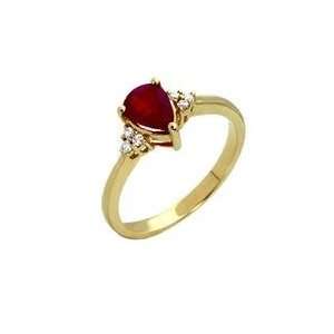    14k Yellow Gold Prong Set Pear Ruby & Diamond Ring 