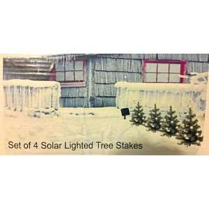    Set Of 4 Lighted Solar Christmas Tree Stakes Patio, Lawn & Garden