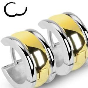 316L Stainless Steel Hinged Snap Huggie Earrings with Gold Plated 