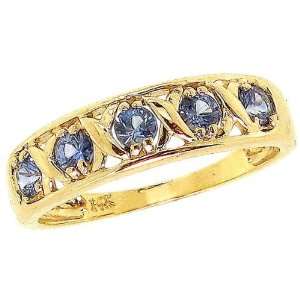   Gold Round Gemstone Hugs and Kisses Ring Fancy Blue Sapphire, size8