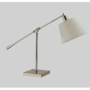   finish metal table lamp with a square base and white fabric shades