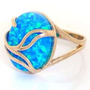  14K Solid Yellow Gold Opal Whale Tail Ladies Ring Jewelry