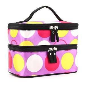 Purple Makeup Case Cosmetic Bag w/ Large Yellow Red & White Polka Dots