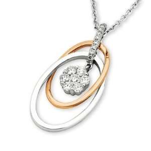 Rose Gold and White Gold Dynamic Double Oval Dangling Diamond Pendant 