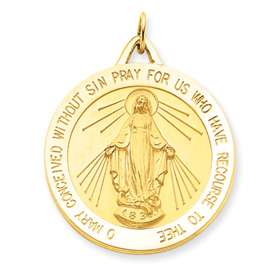 Mens 14K Gold 29mm Miraculous Blessed Virgin Mary Pendant Charm Medal 