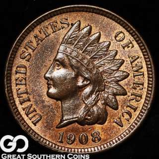 1908 Indian Head Penny SOLID GEM BU+++ ** VERY NICE  