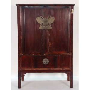  Antique Chinese 4 Door Cabinet with Butterfly Plate, circa 1850 