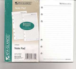 AT A GLANCE/ CAMBRIDGE 6 Ring LINED NOTE PAD Refill  