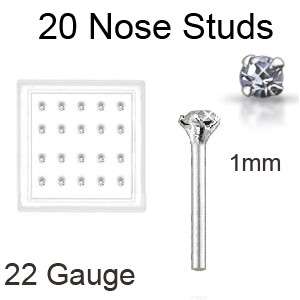 Lot 20 Straight Nose Stud L Bend Pin Ring 1mm Clear 22G  