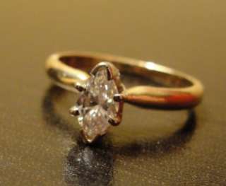 Half Carat Diamond Solitaire marquise 14K yellow gold band size 7 