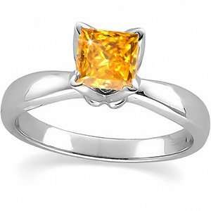  Solitaire Platinum Ring with Fancy Orange Yellow Diamond 3/4 carat 
