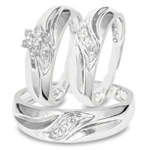   Three Ring   Ladies Engagement Ring, Wedding Band & Mens Wedding Band