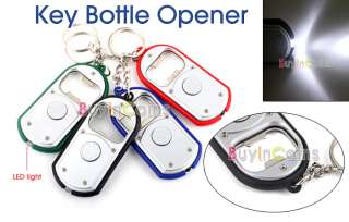 LED Light w/ Beer Bottle Opener Silvery Key Chain Ring  