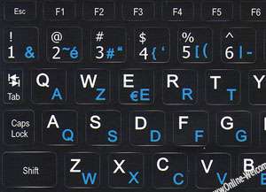 French Azerty   English Netbook keyboard stickers Black background