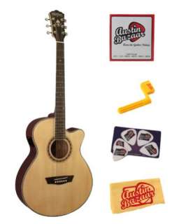 Washburn WMJ10SCE Mini Jumbo Cutaway Acoustic Electric Guitar Bundle 