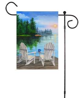 Outdoors Lake View Adirondack chairs Sunrise Summer garden mini Flag