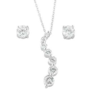 Sterling Silver Cubic Zirconia Journey Necklace And Stud Earrings 