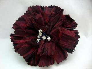 Dark Crimson Red and Black Hair Flower Clip and Brooch Pin  