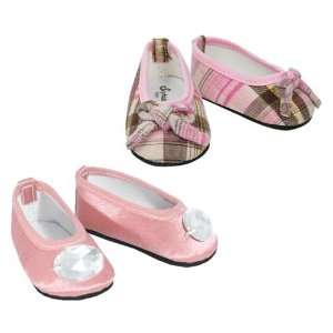 18 Doll Shoes 2 Pair Set fits American Girl Dolls   Pink Plaid & Pink 
