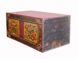 Vintage Chinese Flower Vase Painted Wood Trunk Table s2809  