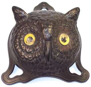 Antique Service Bell Cast Iron Realistic Owl Head Glass Paperweight 